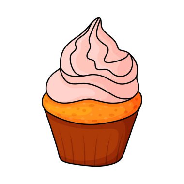 Çok güzel bir kek. Menü kafe, bar, restoran, fırın, fırın, etiket, poster, afiş, broşür ve ambalaj için tasarım öğesi. Beyaz arkaplan üzerinde vektör renkli illüstrasyon.