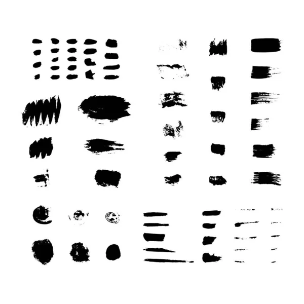 Set Grunge Black Paint Ink Strokes Splatters Grungy Painted Lines — Stock Vector