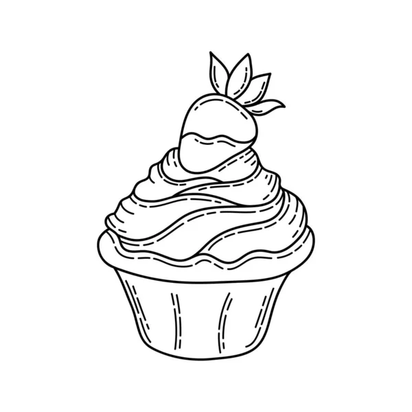 Doodle Cupcake Unsur Sketsa Desain Untuk Kafe Menu Bistro Restoran - Stok Vektor