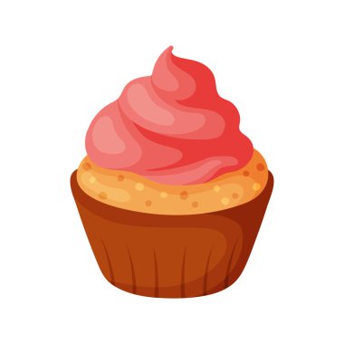 Pretty flat cupcake. Design sketch element for menu cafe, bistro, restaurant, coffeehouse, bakery, label, poster, banner, flyer and packaging. Vector colorful illustration on a white background.