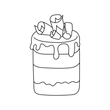 Çok güzel bir pasta. Menü kafe, bar, restoran, fırın, fırın, etiket, poster, afiş, broşür ve ambalaj için tasarım öğesi. Beyaz arkaplanda vektör illüstrasyonu.