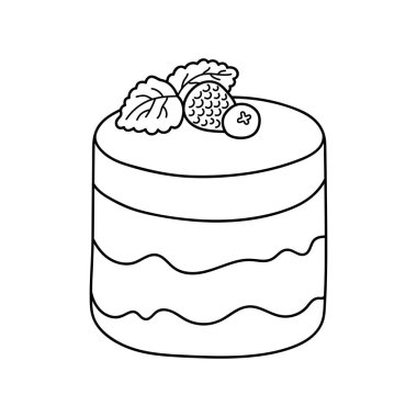 Çok güzel bir pasta. Menü kafe, bar, restoran, fırın, fırın, etiket, poster, afiş, broşür ve ambalaj için tasarım öğesi. Beyaz arkaplanda vektör illüstrasyonu.