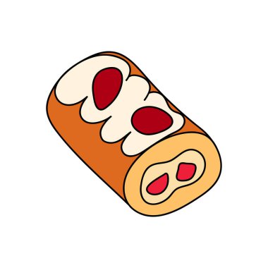 Çok güzel bir pasta. Menü kafe, bar, restoran, fırın, fırın, etiket, poster, afiş, broşür ve ambalaj için tasarım öğesi. Beyaz arkaplan üzerinde vektör renkli illüstrasyon.