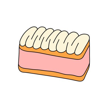 Çok güzel bir pasta. Menü kafe, bar, restoran, fırın, fırın, etiket, poster, afiş, broşür ve ambalaj için tasarım öğesi. Beyaz arkaplan üzerinde vektör renkli illüstrasyon.