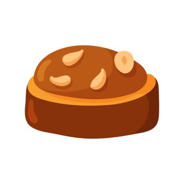 Oldukça düz bir pasta. Menü kafe, restoran, kafe, fırın, etiket, poster, afiş, broşür ve ambalaj için tasarım öğesi. Vektör renkli illüstrasyon.