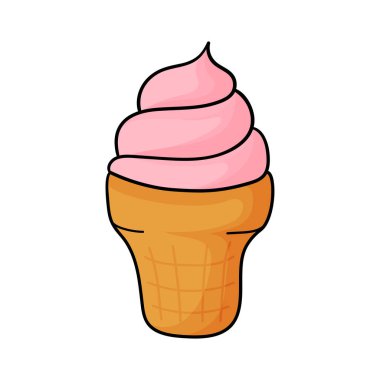 Dondurma karalaması. Menü kafe, bistro, gelateria, restoran, etiket ve ambalaj için tasarım elemanı. Vektör izole edilmiş renkli resimleme.