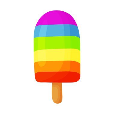 Çizgi film sevimli dondurma. Menü kafe, bistro, gelateria, restoran, etiket ve ambalaj için tasarım elemanı. Vektör izole edilmiş renkli resimleme.