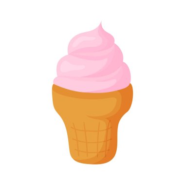 Çizgi film sevimli dondurma. Menü kafe, bistro, gelateria, restoran, etiket ve ambalaj için tasarım elemanı. Vektör izole edilmiş renkli resimleme.