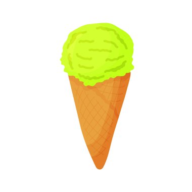 Çizgi film sevimli dondurma. Menü kafe, bistro, gelateria, restoran, etiket ve ambalaj için tasarım elemanı. Vektör izole edilmiş renkli resimleme.