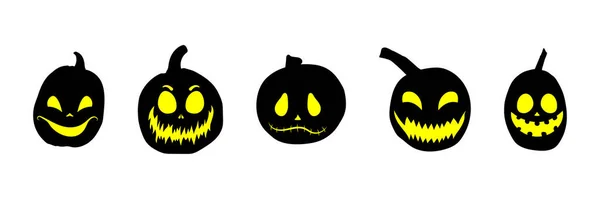 Conjunto Abóboras Halloween Com Rostos Brilhantes Assustadores Ilustração Estilo Plano — Vetor de Stock