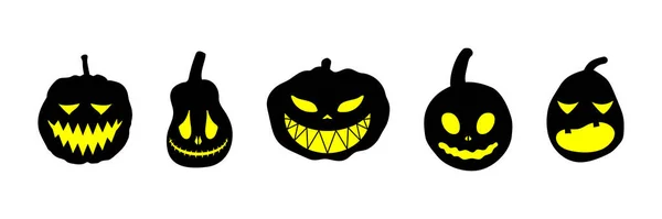 Conjunto Abóboras Halloween Com Rostos Brilhantes Assustadores Ilustração Estilo Plano — Vetor de Stock