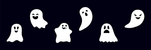 Set Ghosts Scary Smiling Faces Halloween Vector Flat Style Illustration — Vettoriale Stock