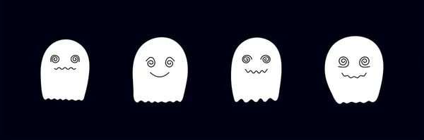 Set Ghosts Scary Smiling Faces Halloween Vector Flat Style Illustration — Stok Vektör