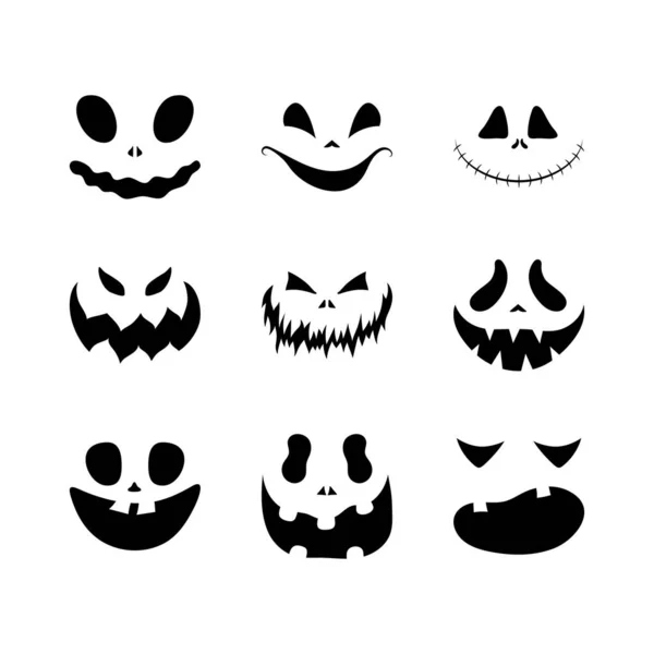 Conjunto Caras Assustadoras Sorridentes Para Halloween Ilustração Estilo Plano Vetorial — Vetor de Stock