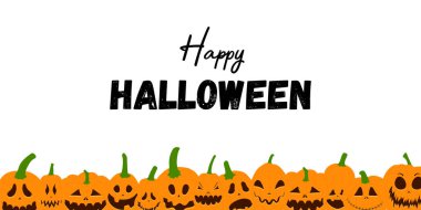 Mutlu Cadılar Bayramı geçmişi. Korkunç gülümseyen yüzlü balkabakları. Vektör düz biçim illüstrasyonu.