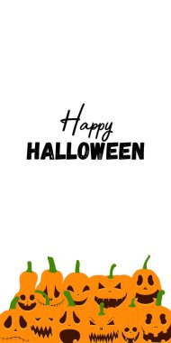 Mutlu Cadılar Bayramı geçmişi. Korkunç gülümseyen yüzlü balkabakları. Vektör düz biçim illüstrasyonu.