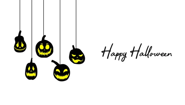 Happy Halloween background. Pumpkins with scary glowing faces. Vector illustration.