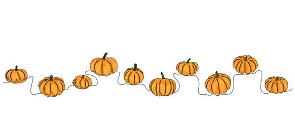 Pumpkins Continuous One Line Drawing Background Vector Illustration Design Poster — Vettoriale Stock