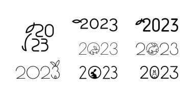 2023 sayı dizayn şablonu. 2023 Yılbaşı Sembolleri Koleksiyonu. Tebrik kartı, broşür, poster için vektör illüstrasyonu.