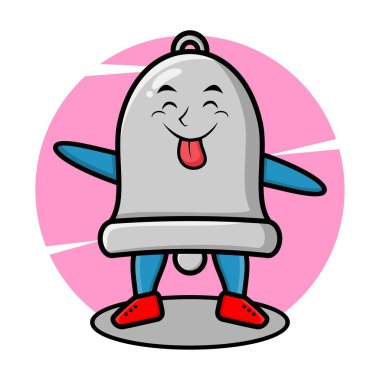 Tişört, etiket, logo elementi için sevimli bir ifade ile çan maskotu çizgi filmi