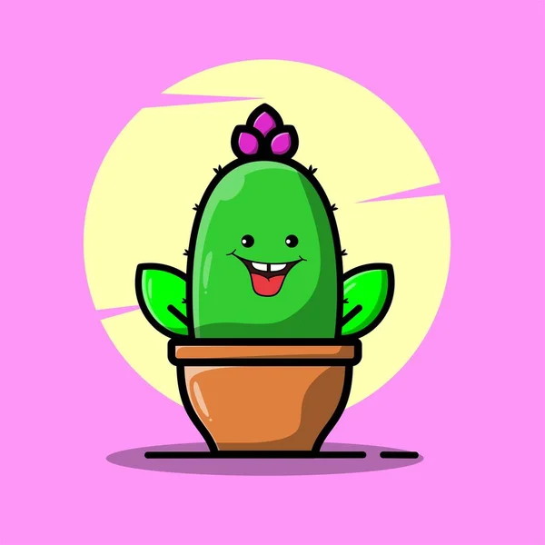Dibujos Animados Vectoriales Ilustraciones Cactus Verde Con Emociones Felices Emociones — Vector de stock