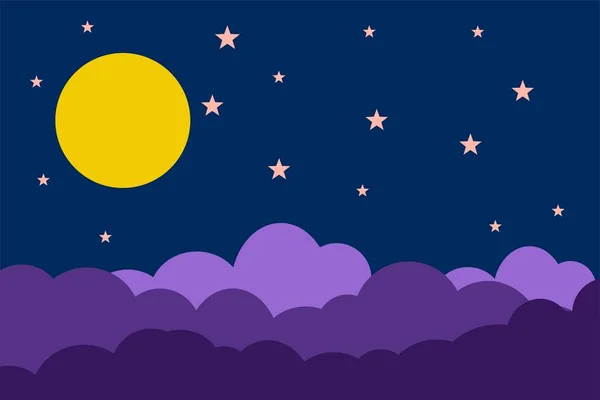 Ilustración Estilo Plano Estrellas Luna Amarillas Nubes Azules Diseño Fondo — Archivo Imágenes Vectoriales