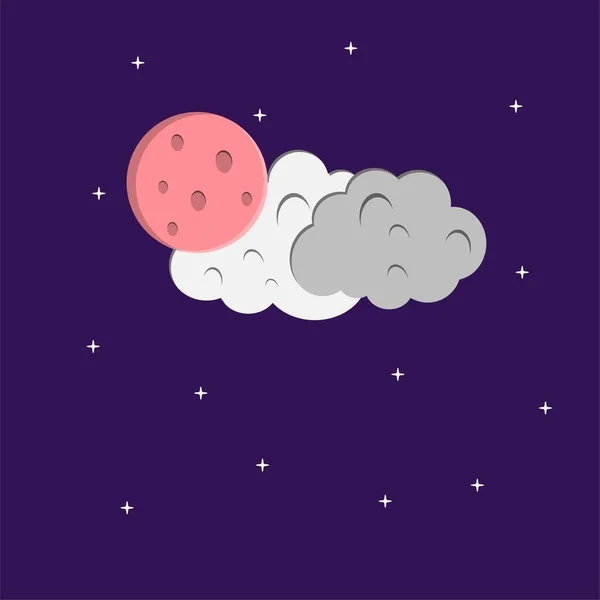 フラットスタイルのイラストピンクの月 白い星と白い灰色の雲の背景デザイン バナー ソーシャルメディアテンプレート ポスター チラシテンプレートなどにご利用いただけます — ストックベクタ