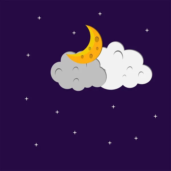 Ilustración Estilo Plano Naranja Estrellas Luna Nubes Color Naranja Diseño — Vector de stock