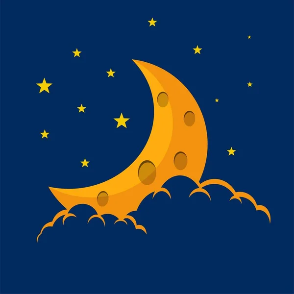 Lapos Stílus Illusztráció Narancs Hold Csillagok Narancssárga Felhők Háttér Design — Stock Vector