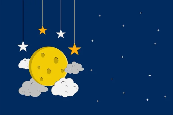 Επίπεδη Εικονογράφηση Στυλ Φεγγάρι Αστέρια Και Σύννεφα Σχεδιασμό Φόντου Καλό — Διανυσματικό Αρχείο