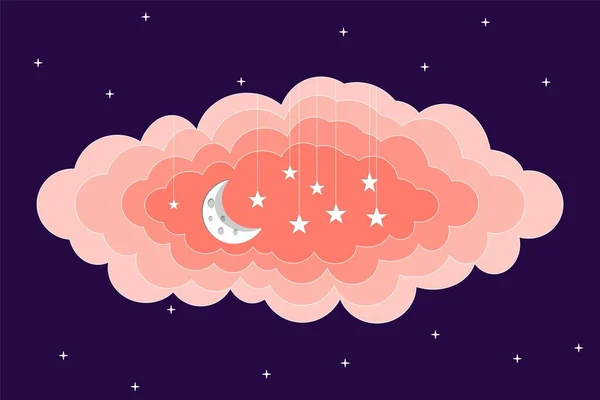 Stile Piatto Illustrazione Luna Stelle Nuvole Sfondo Design Buono Usare — Vettoriale Stock