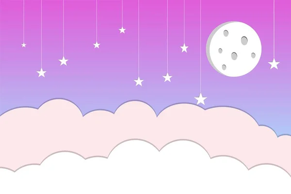 Ilustração Estilo Plano Estrelas Lua Nuvens Design Fundo Bom Para — Vetor de Stock