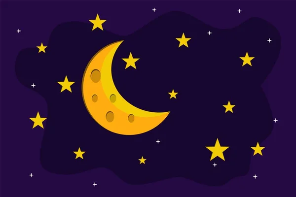 Ilustración Estilo Plano Luna Estrellas Diseño Fondo Bueno Usar Para — Vector de stock