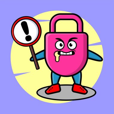 T-shirt, etiket, etiket, logo elemanı, logo elemanı için ünlem işareti panosu vektör resmi, şirin bir stil tasarımı içeren bir çizgi film maskotu illüstrasyon kilidi