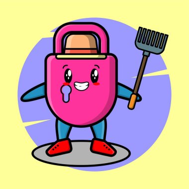 Tarım işçisi karikatür kilidi yaba vektör görüntüsü ile tişört, etiket, logo ögesi için şirin tasarım