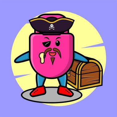 Tişört, etiket logosu için sevimli korsanları hazine kutusuyla kilitle