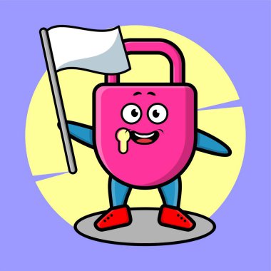 Tişört, etiket, logo elementi için modern tasarımda beyaz bayraklı şirin bir ananas maskotu karakteri.