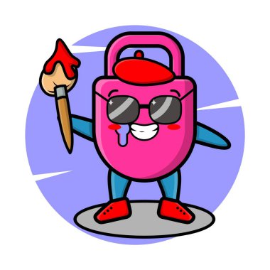 Şirin bir çizgi film karakteri Şapkalı kilit ressamı ve tişört, etiket, etiket, logo elemanı, logo elemanı için şirin tasarım tasarımı çizmek için bir fırça.