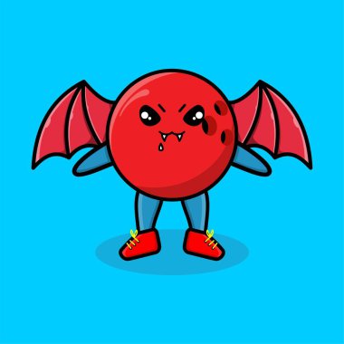Şirin bir maskot çizgi filmi Bowling topu karakteri. Tişört, çıkartma, logo, poster elemanı için modern tarzda kanatları olan Dracula.