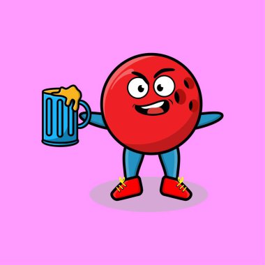 Bowling topu maskot karakteri, bira bardağı ve tişört, çıkartma, logo elementleri için şık bir tasarım.