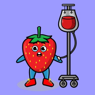 Tişört, etiket, logo elementi için modern tarzda tasarlanmış kan nakli yapılan tatlı bir çilek çizimi.