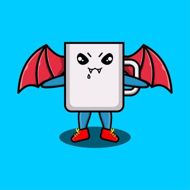 Şirin maskot çizgi filmi Kahve fincanı karakteri Dracula gibi sevimli modern tarzda kanatları olan tişört, çıkartma, logo unsuru, poster elemanı