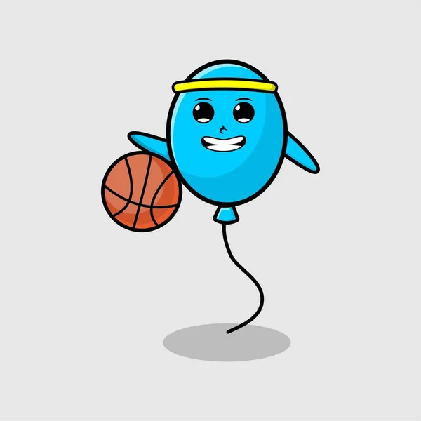 Roztomilý Karikatura Maskot Balón Hrát Basketbal Moderním Stylu Designu Pro — Stockový vektor