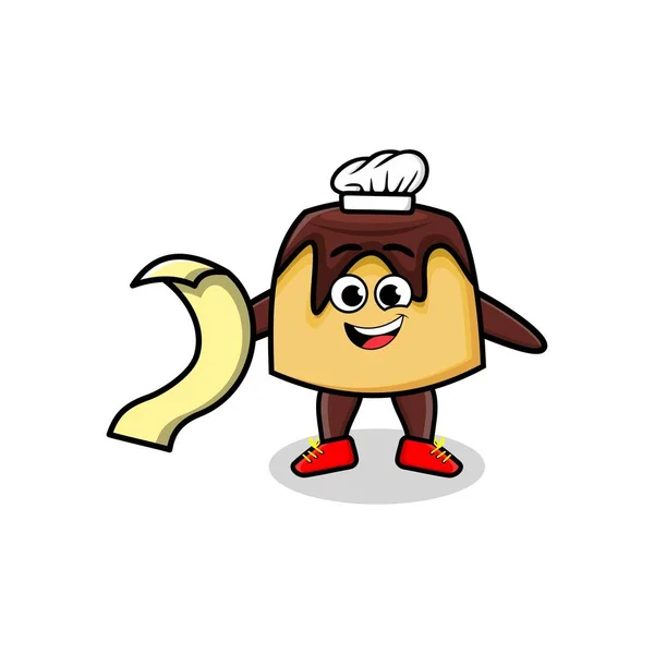 Leuke Cartoon Taart Chef Kok Mascotte Karakter Met Menu Hand — Stockvector