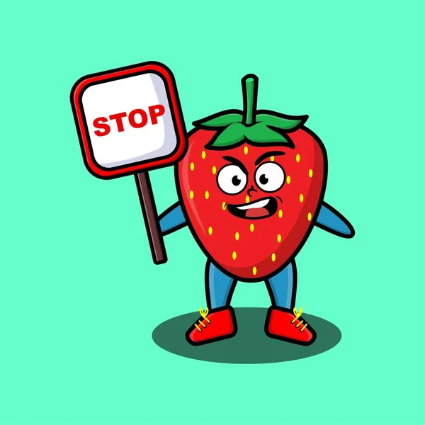 Carino Disegno Della Mascotte Del Fumetto Fragola Illustrazione Con Stop — Vettoriale Stock