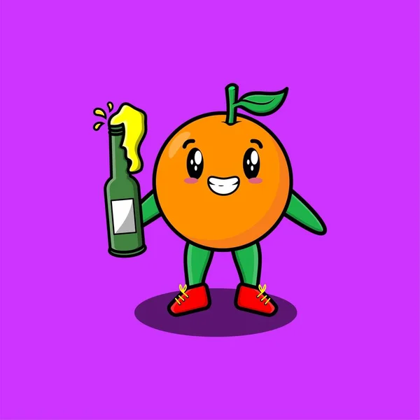 Симпатичный Персонаж Мультфильма Оранжевый Бутылкой Содовой Современном Милом Стиле Дизайн — стоковый вектор
