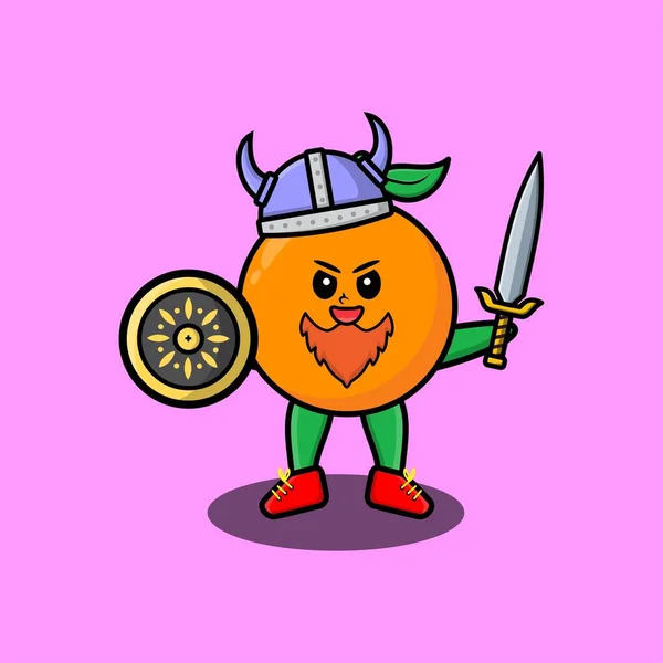 Carino Personaggio Dei Cartoni Animati Arancione Pirata Vichingo Con Cappello — Vettoriale Stock