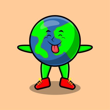 Şirin bir maskot karakteri. Tişört, etiket, logo elementi için sevimli bir yüz ifadesi olan Dünya.