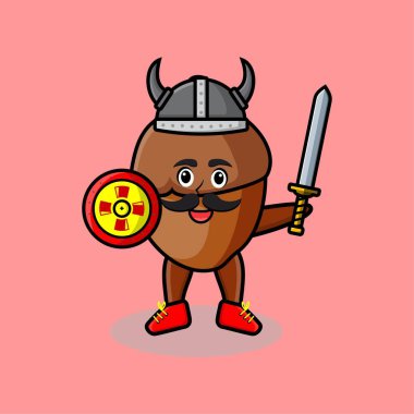 Şirin çizgi film karakteri şapkalı, kılıç tutan ve kalkan tutan bir korsan.