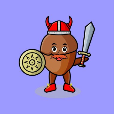 Şirin çizgi film karakteri şapkalı, kılıç tutan ve kalkan tutan bir korsan.